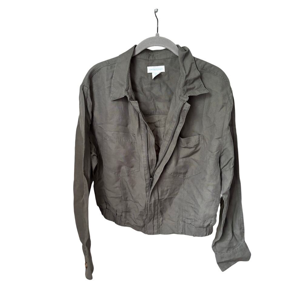 Cynthia Rowley Utility Jacket Womens Medium Olive Green Zip Front Lightweight - Picture 3 of 7